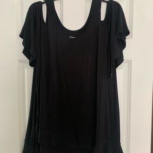 NWT Torrid Super Soft Black Cold Shoulder Top, size 1